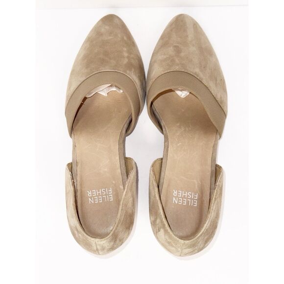 Eileen Fisher Hilly d’Orsay Pump Tan Suede Pointed Toe Wedge Slip On Neutral 7.5 - Picture 8 of 16